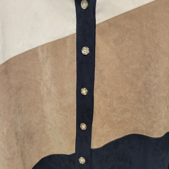 Tanjay Faux Suede Front Ribbed Button Up Western Top Size M - Picture 3 of 6
